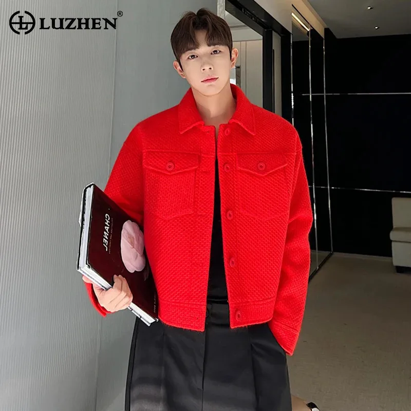 LUZHEN Fashion New Brushed 2024 Color Autumn Men Solid Jacket Casual Elegant Knitted Coat Trendy Handsome Korean Clothes LZ7894