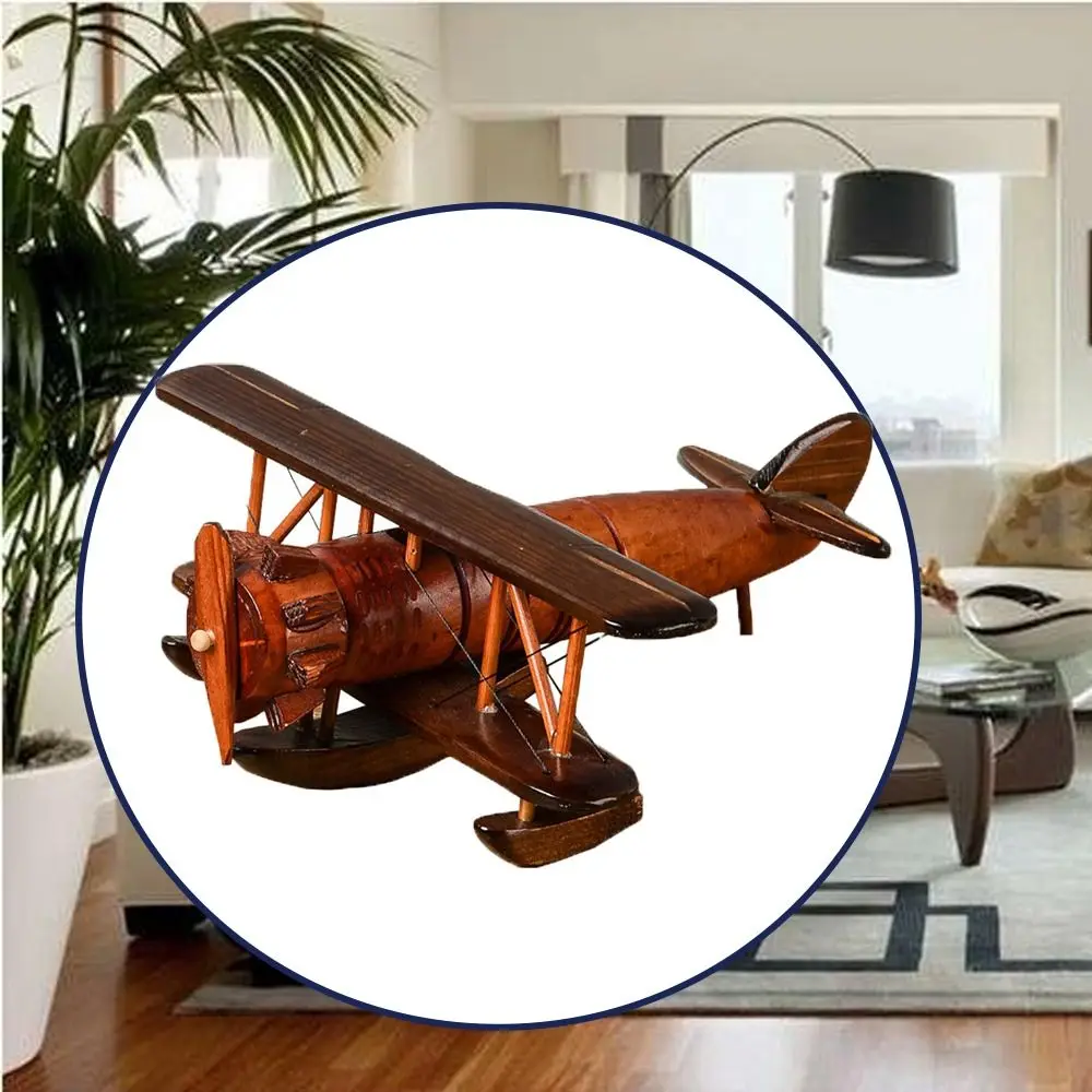 Durable Decorative Ornaments Nostalgia Creative Wooden Crafts Home Ornament Airplane Model Vintage Wooden Airplane