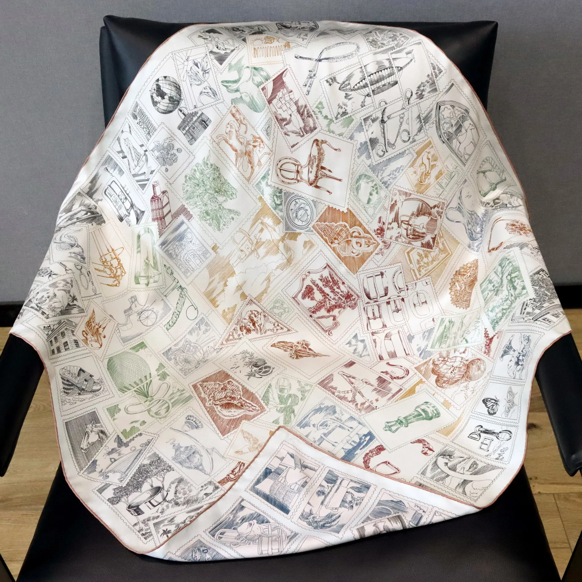 

High-end Elegant Women's Fine Stamp Album Double-sided Print Quality 18MM Twill Silk Hand-rolled Edge Large Square Scarf Shawl