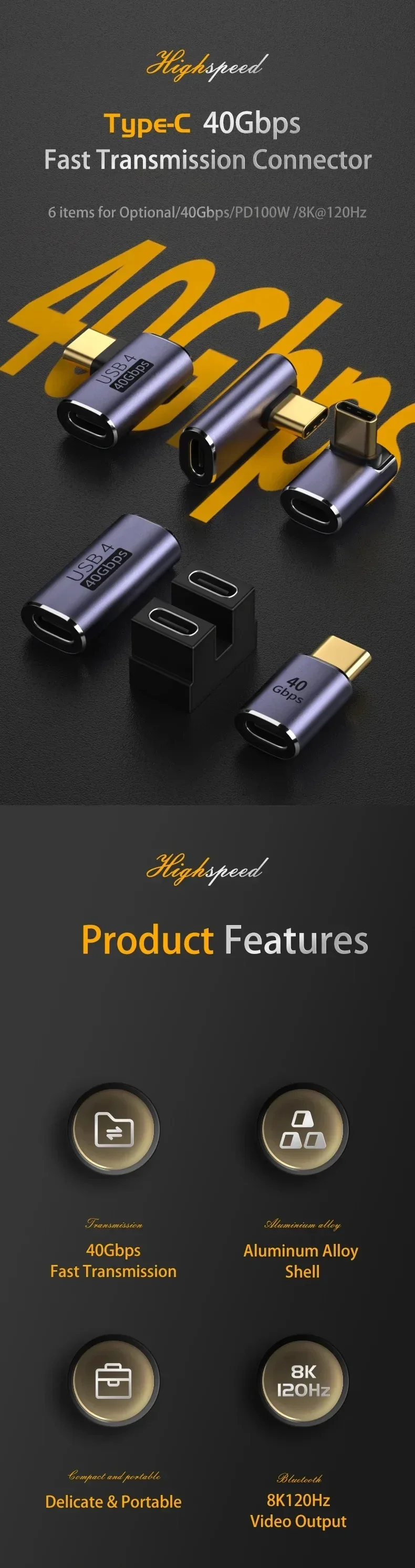 USB4.0 40Gbps OTG Typ-C 90-Grad-Adapter Stecker auf Buchse Verlängerungskabel für schnelles Laden, Datenübertragung, 8K 4K Video – Detail 1