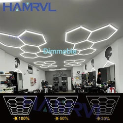 Garage Lamp Dimmable Honeycomb LED Car Detailing Barber Shop Ceiling Lighting Hexagon Garage Light for Workshop 4S Showroom Gym