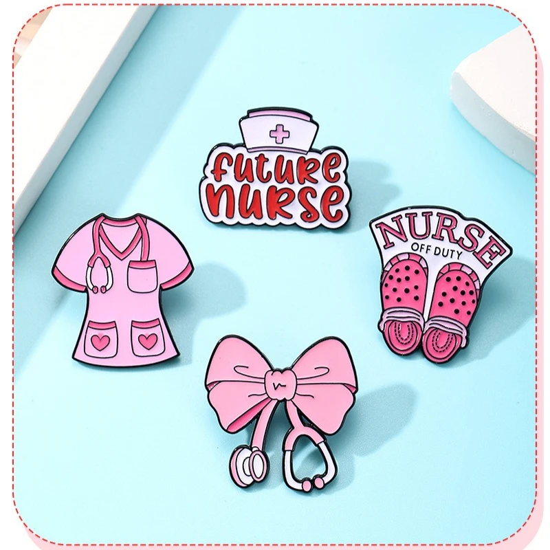 Pink Nurse Theme Enamel Pin Cute Alloy Brooch Badge for DIY Clothes Bags Shoes Hat Scarf T-shirt Jeans Decoration