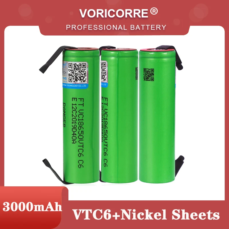 

VariCore VTC6 3.7V 3000 mAh 18650 Li-ion Rechargeable Battery VC18650VTC6 batteries + DIY Nickel Sheets