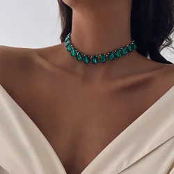 Stonefans Green Square Choker Necklace Chain Charm Women Cube Statement Collar Chain Crystal Necklace Jewelry Luxury Rhinestones