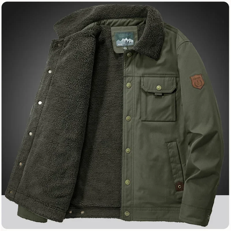 Casaco militar multi-bolsos masculino, lã grossa, algodão, jaqueta bomber cargo, trabalho, roupas de inverno, exército, militar, camping