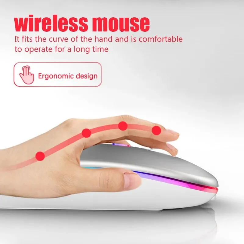 Mouse ergonômico sem fio para jogos, Mouse recarregável, RGB, Bluetooth, LED retroiluminado, apto para laptop, PC, 3600DPI