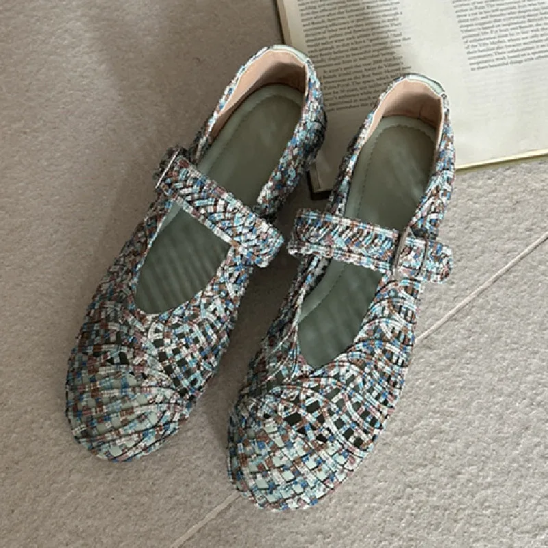 

Luxury Mixed Color Woven Hollow Designer Flats Women Elegant Mary Jane Shoes Fashion Buckle Comfort Casual Shoes Zapatos Mujer