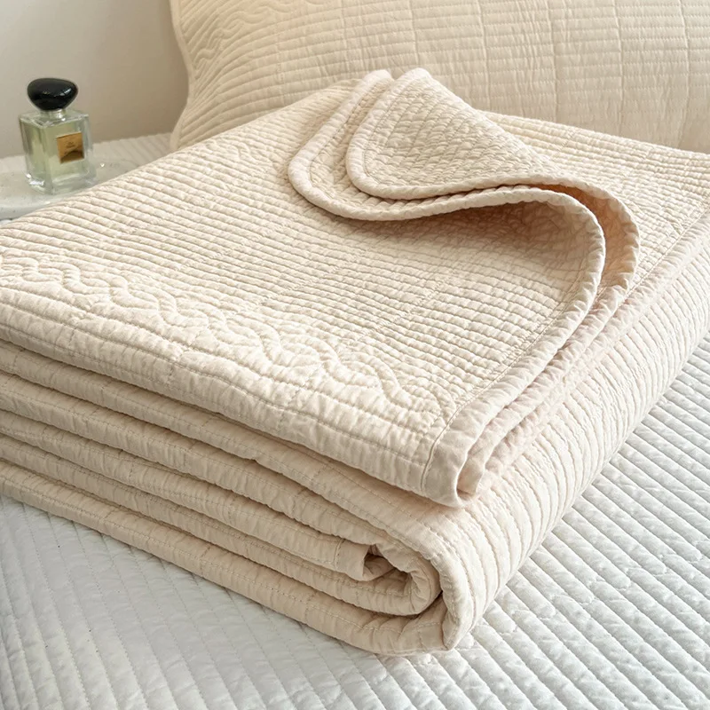 

Ultra Soft Stone Washed Cotton Quilt Set - Reversible 3pcs/1pc Bedspread, Lightweight & Breathable, Simple Solid Color Bedding