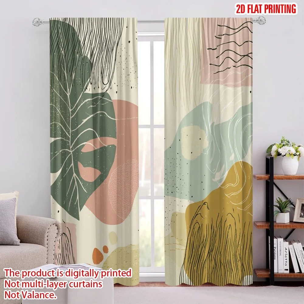 

2D flat printing 2pcs Curtain Botanical Line Digital Printed Polyester Drapes Party Decorations Perfect for New Year