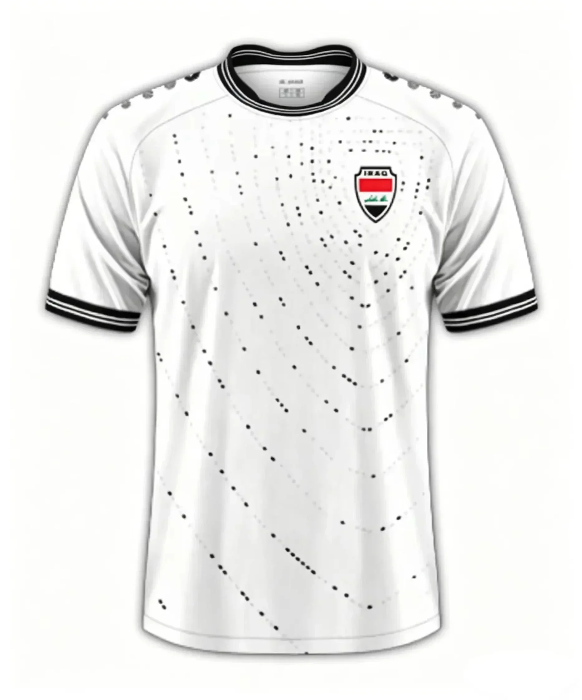 Fußballtrikot im Irak-Stil, Weiß mit Schwarzem Rand und Punktmuster, Leichtes Atmungsaktives Sport-Oberteil für Herren TEE Moto – Detail 3