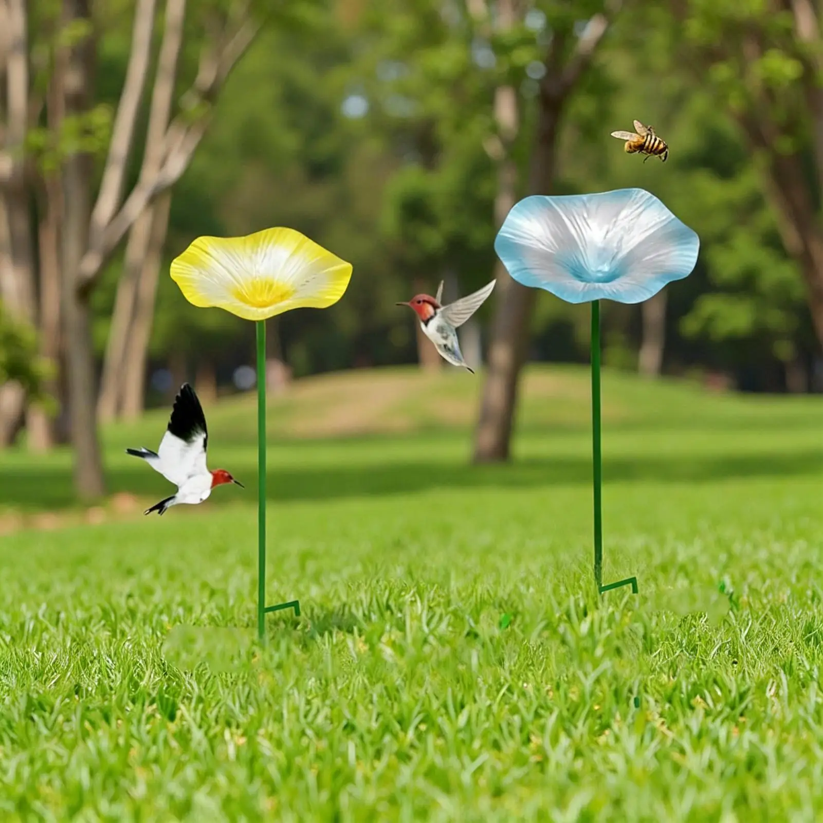 Vogelfutterstation, Bienen- und Schmetterlings-Tränke, Futterstation für Wildvögel im Freien, Metallpfahl-Gartendekoration, Kolibri-Bad