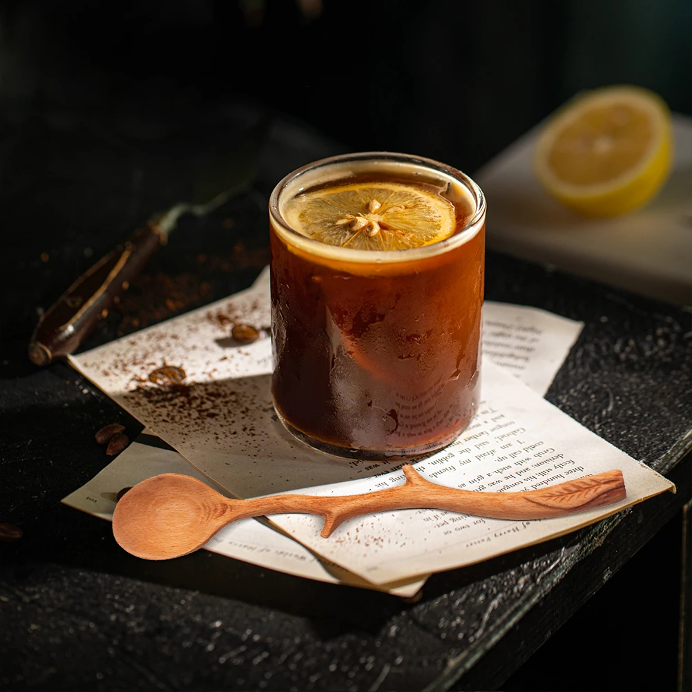 

2pcs Japanese Design Wooden Long Handle Stirring For Coffee Tea Juice Wood Spoon Kitchen Restaurant Use Coffee Mixing