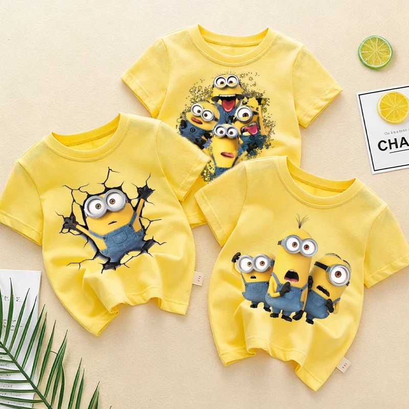 

Cute Minionss T-shirt Cotton Boys Girl Toddler Children Short Sleeve Clothes Anime Game Cartoon Kids Streetwear Tees Casual Tops