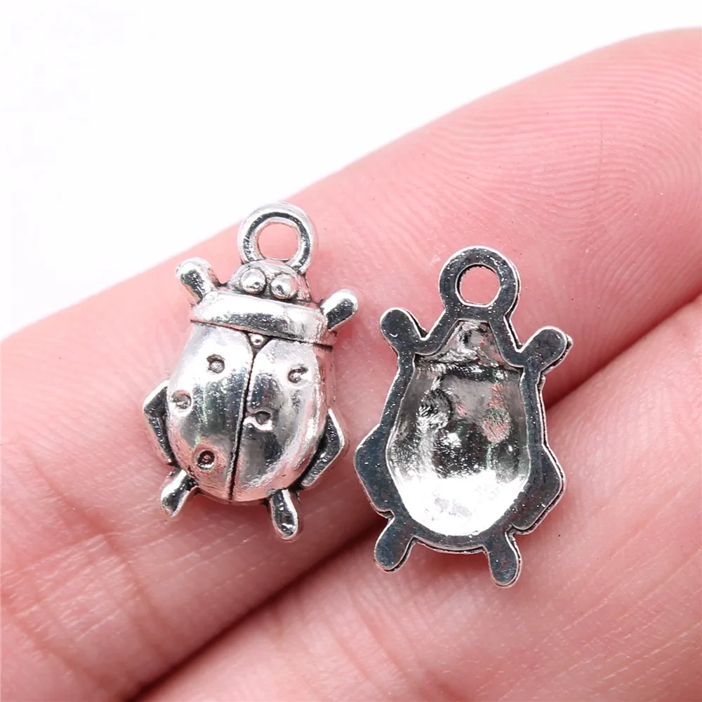 40pcs Ladybug Bug Charms Tibetan Silver Color Pendants Antique Jewelry Making DIY Handmade Craft