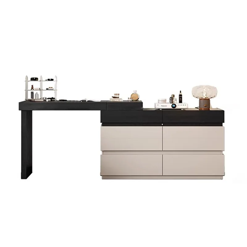 

Italian minimalist solid wood dresser chest integrated small apartment bedroom end flip mirror retro style makeup table