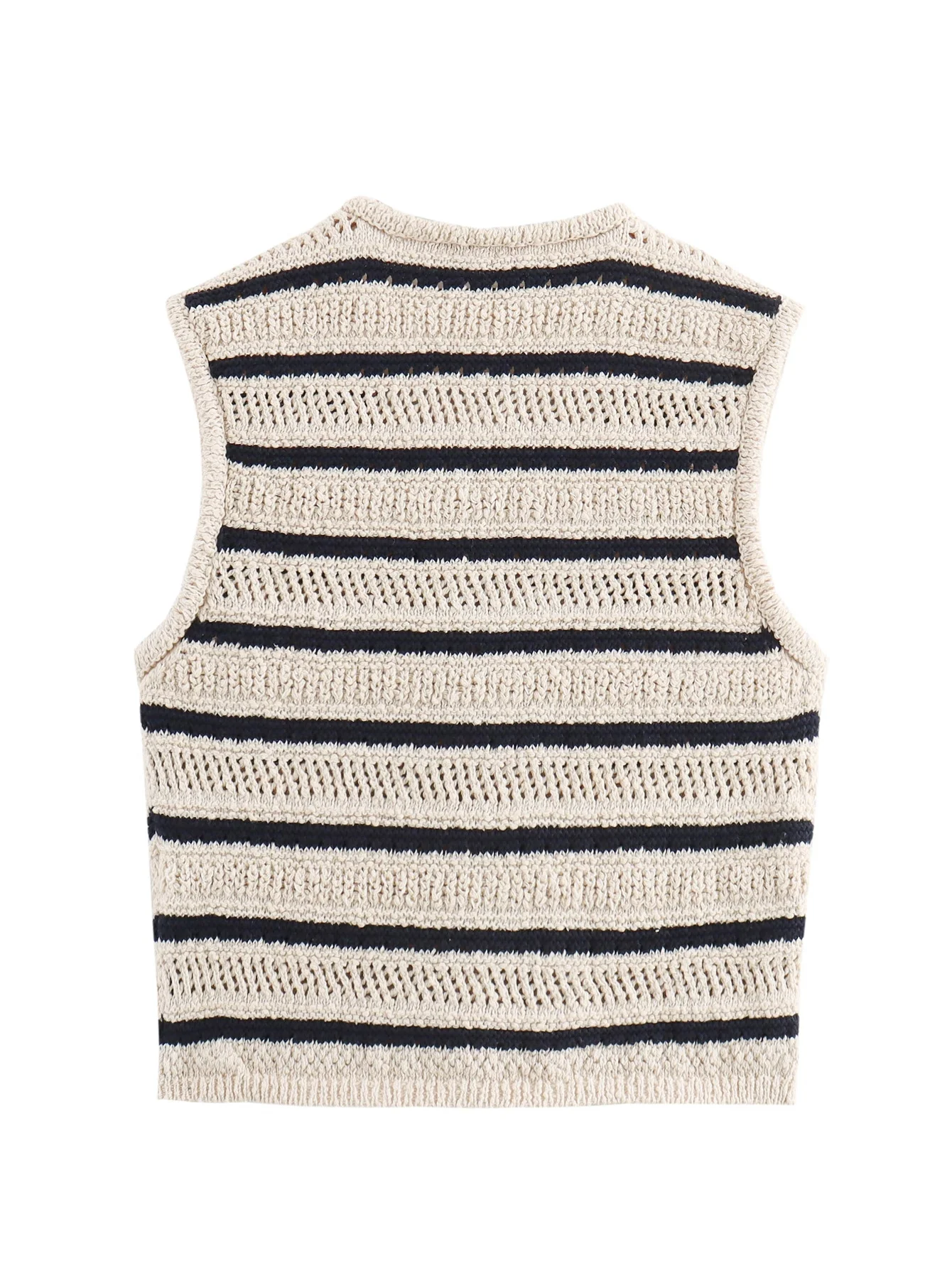 TRAFZA Casual Striped Hollow Short Knitted Vest Women's Fashionable and Versatile Summer New Products