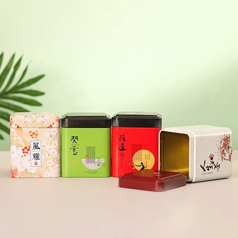 1PC Mini Square Tinplate Storage Box Creative Portable Sealed Tea Caddy Small Coffee Jar Container Cans Spices Storage Boxes