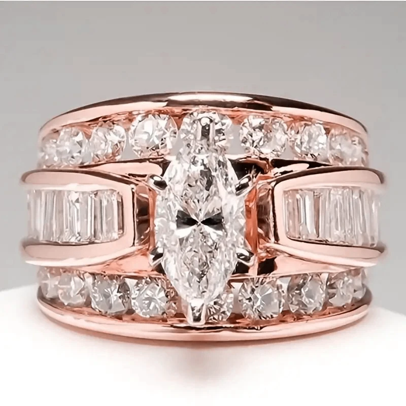 Huitan wunderschöne helle Marquise Form Zirkonia Ring Frauen edlen Party Schmuck für Jubiläum Mode weibliche Luxus-Accessoires