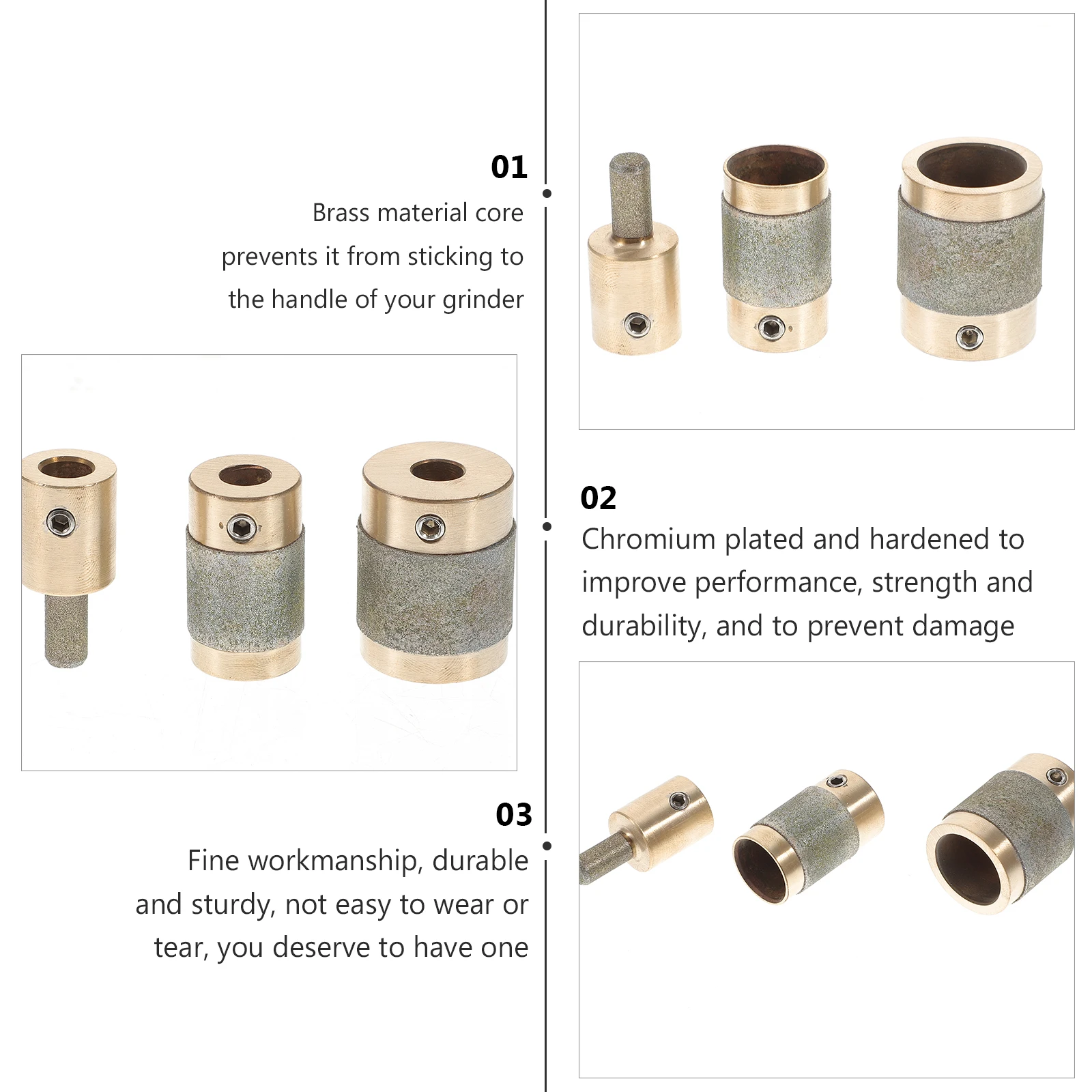 

3 Sizes Glass Grinding Bits Tools 1 3/4 1/4 Inch Stained Glass Supplies Durable Brass CoreTile Stone Tools Parts