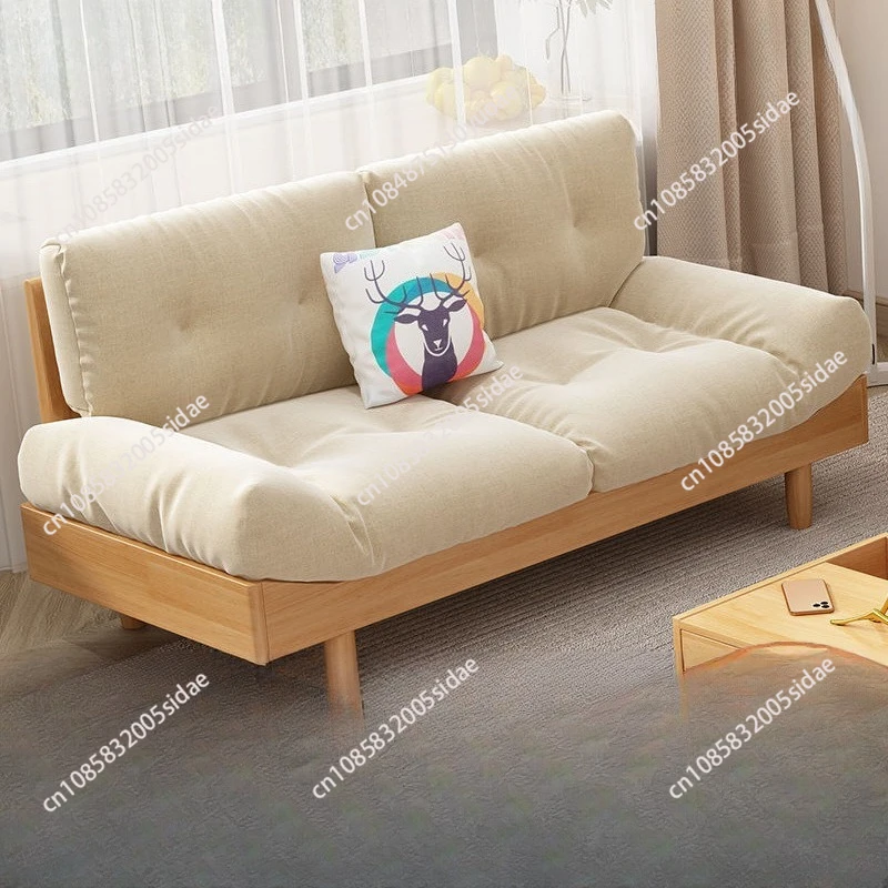 Japanese sofa, solid wood frame, living room, small apartment, Nordic simple storage, three-person modern fabric
