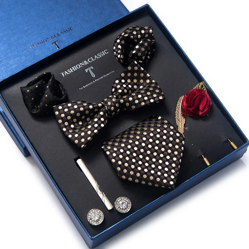 Corbata de alta calidad para hombre, corbata de Cachemira azul, cuadrados de bolsillo, conjunto de broche y gemelos, caja de corbata, accesorios de boda, regalos del Día de San Valentín