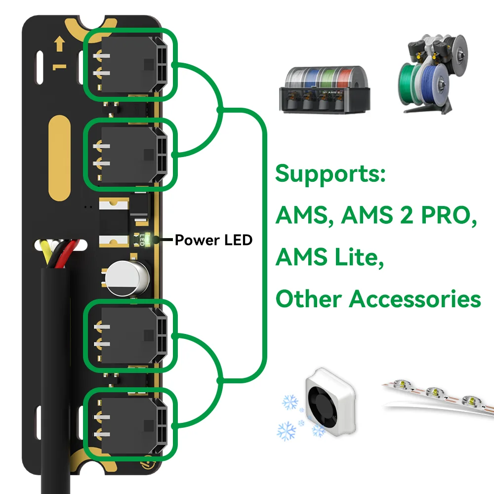 For Bambu Lab 4-Port Expansion Hub with Power Signal Protection for All Bambu Lab 3D Printers Accessory