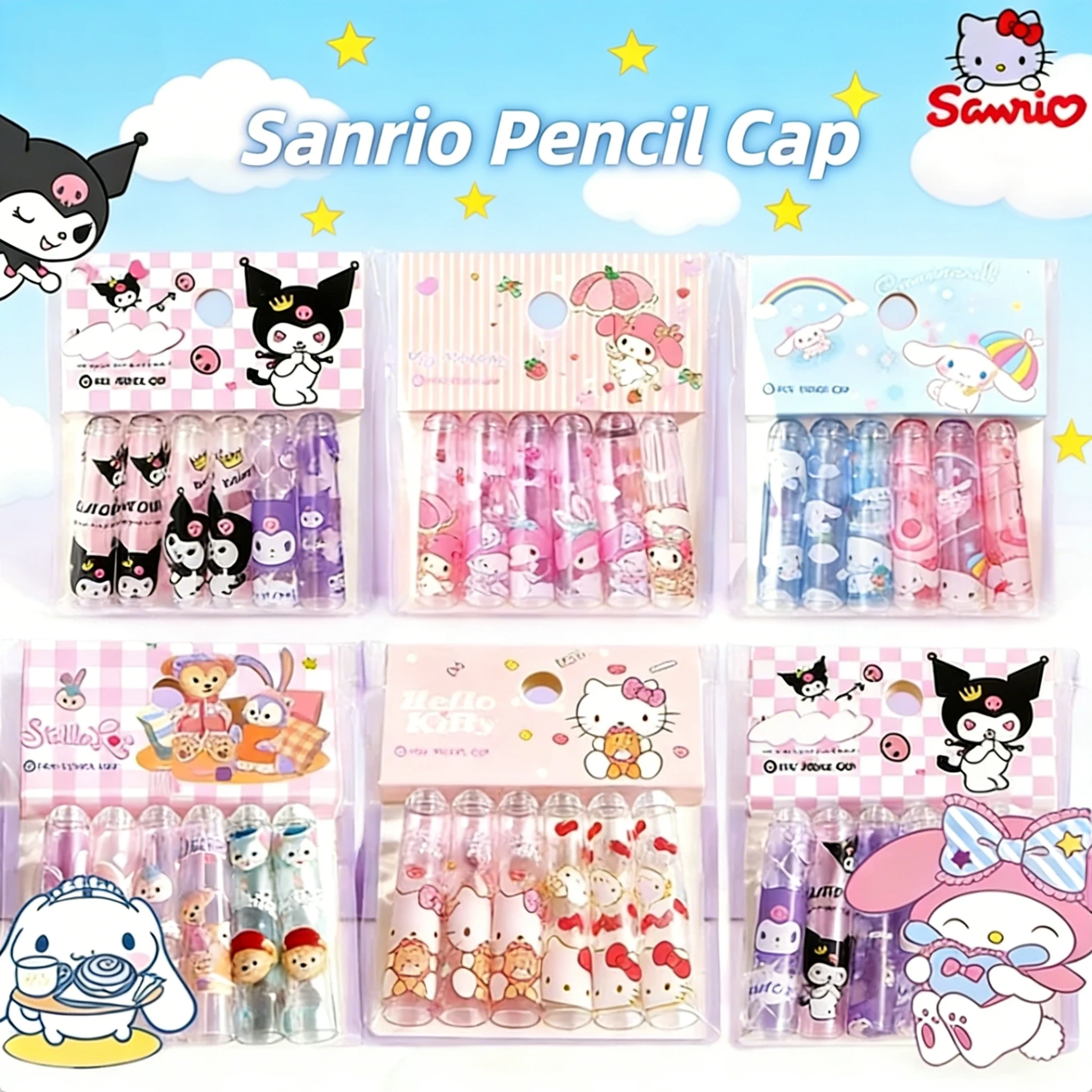 

Набор канцелярских принадлежностей Hello Kitty Cinnamoroll Kuromi Melody, 6 шт./компл., для школы, милые ручки с колпачками, прекрасный подарок