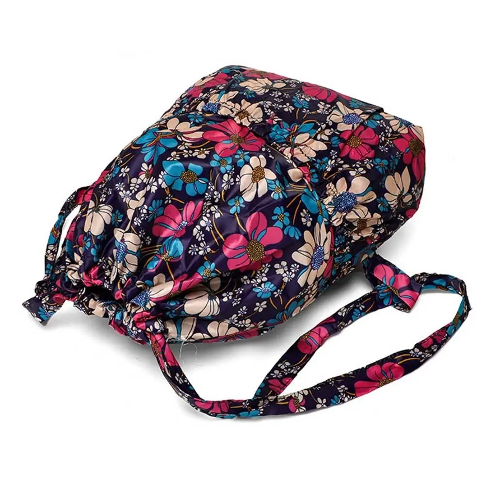 Fashion Floral Printed Drawstring Bag Waterproof Polyester Backpacks Fold Lightweight Portable Shopping Bag Teenage Girls