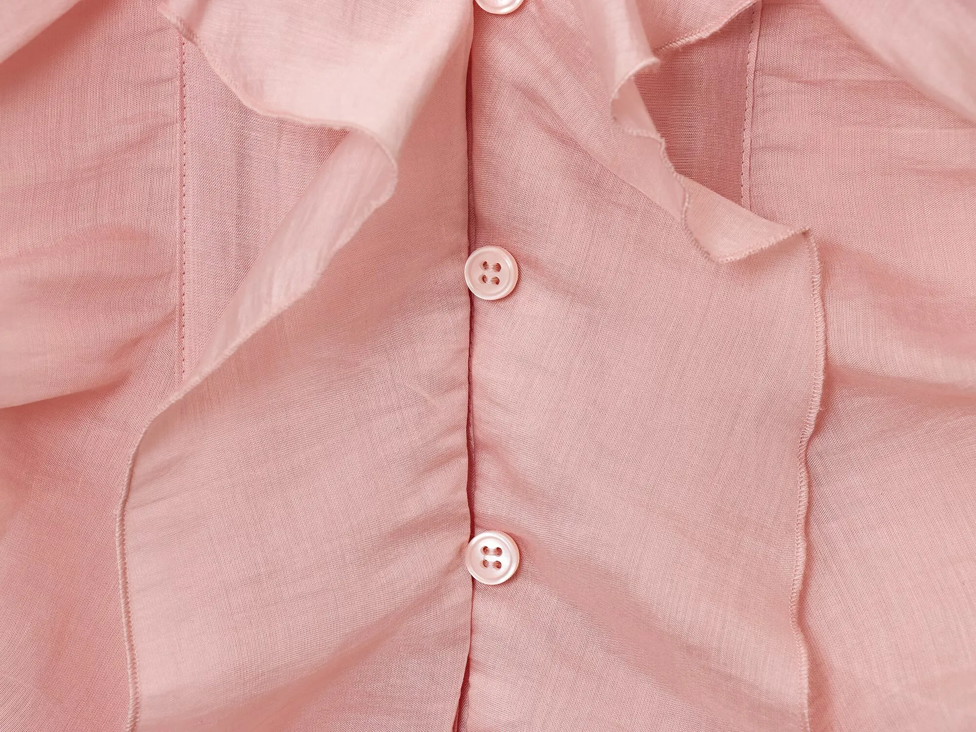 HH Französischer Stil Rosa Rüschenbesatz Bluse Damen V-Ausschnitt Knopfleiste Chiffon Elegant Sommer Urlaub Strand Business-Kleidung – Detail 8
