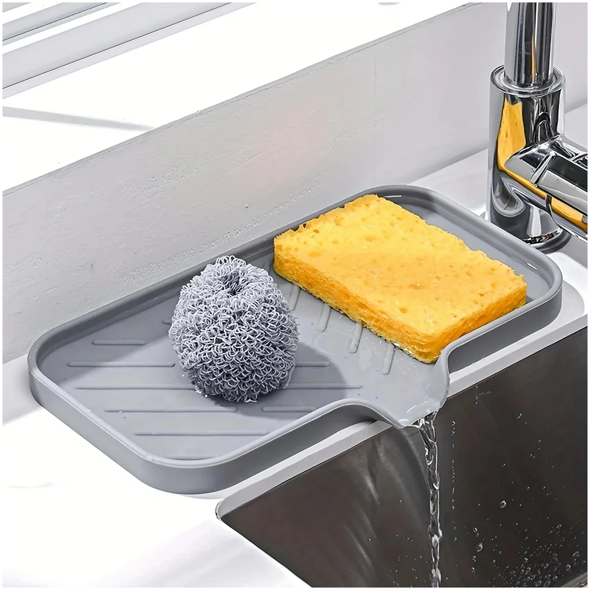 

Sink Silicone Tray With Drain Soap Sponge Storage Holder Countertop Sink Scrubber Brush Soap Storage Rack Kitchen Organizer