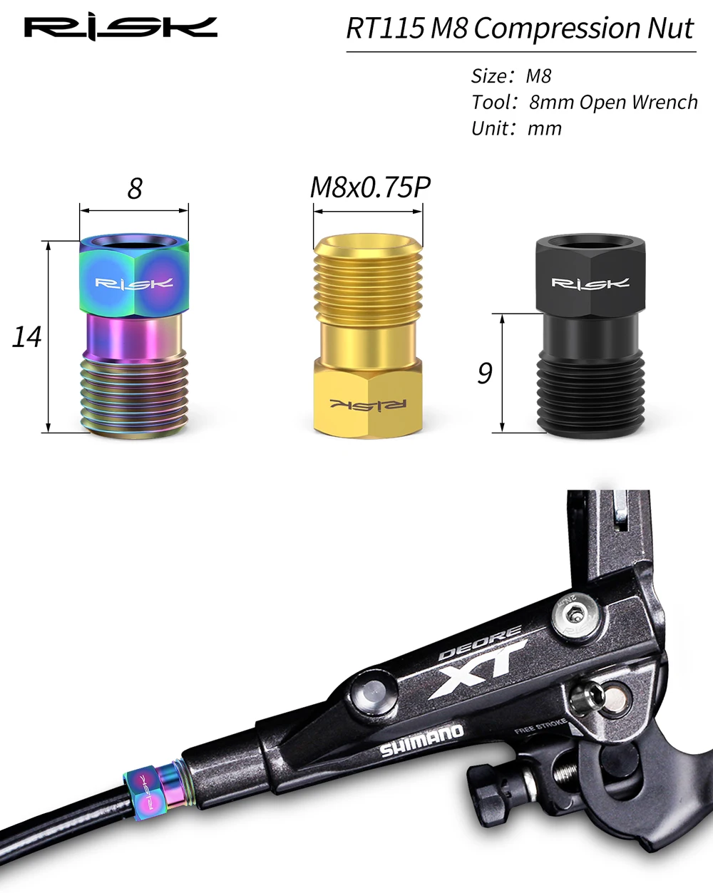 Titan-Fahrrad-Öl-Scheibenbremsschrauben-Set, Bremsstopfen, Haltstift, gebrannte Nippel, Kompressionsmutter, Bremssattelschrauben für XT M8000 – Detail 3
