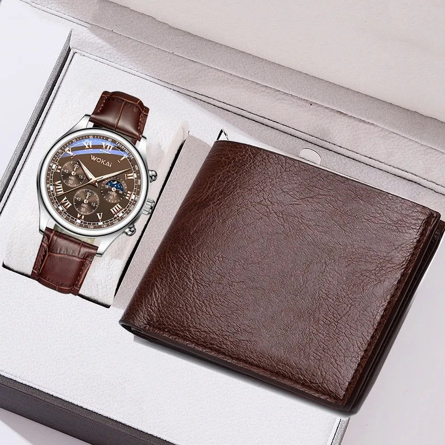 

Мужские часы-кошельки из 2 предметов, кожаный кошелек и модные кожаные кварцевые часы