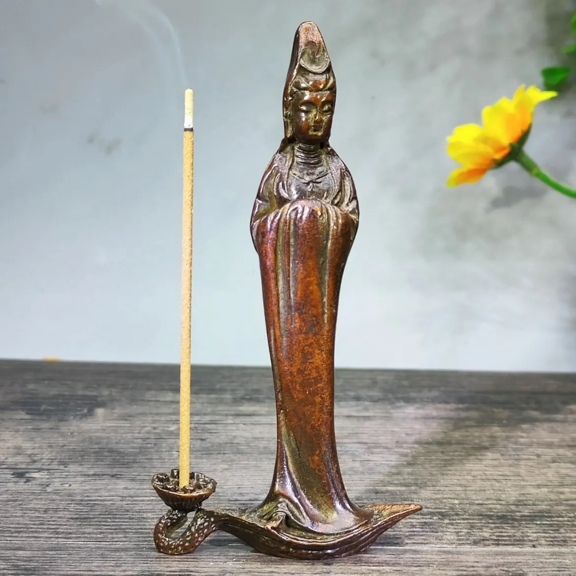 Retro Old One Leaf Guanyin Incense Holder Ornaments Standing Bodhisattva Tea Ceremony Zen Desktop