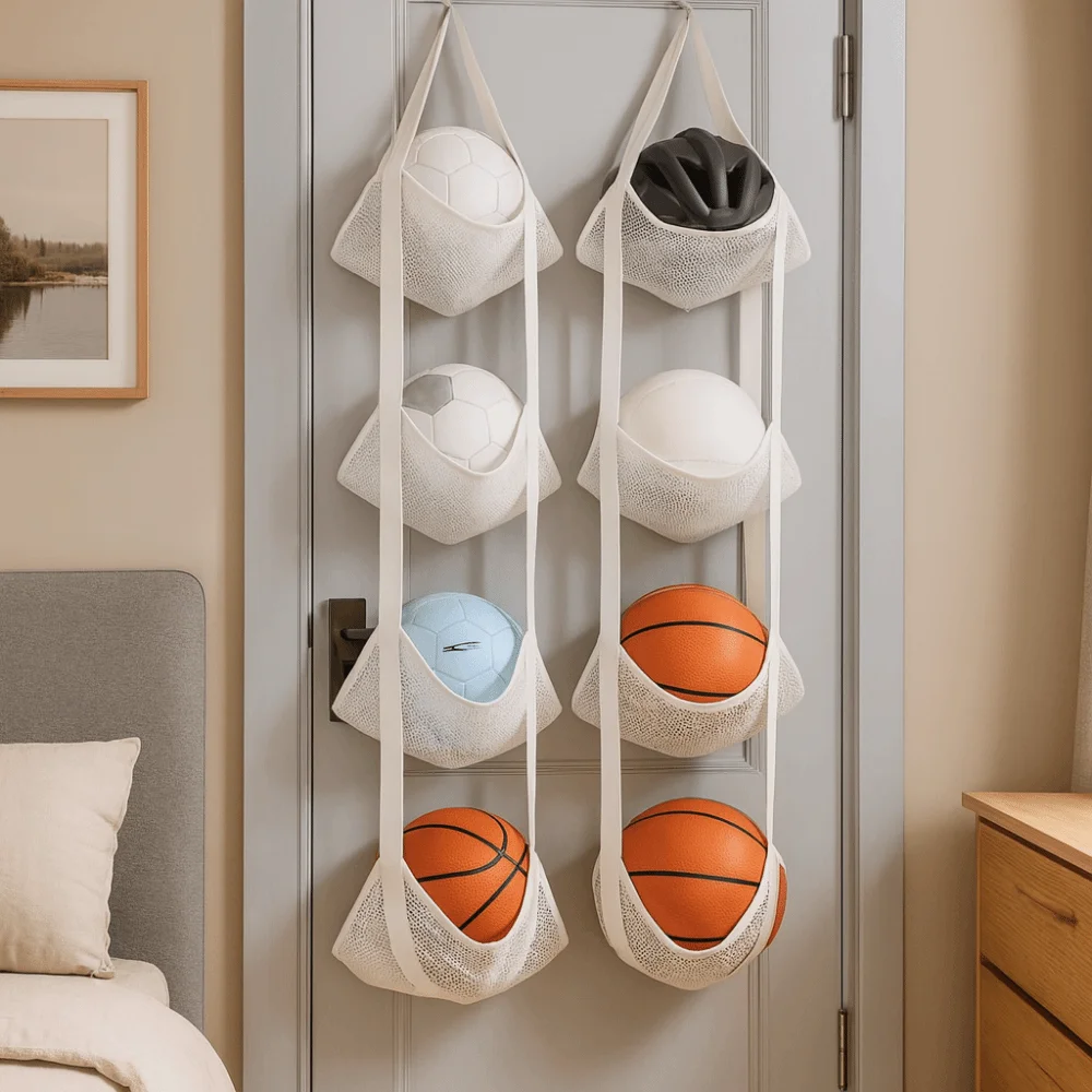 

Wall Mounted Ball Storage Hanging Bag Folding Large Capacity Mesh Storage Hanging Bag Space Saving Sports Equipment Storage Rack