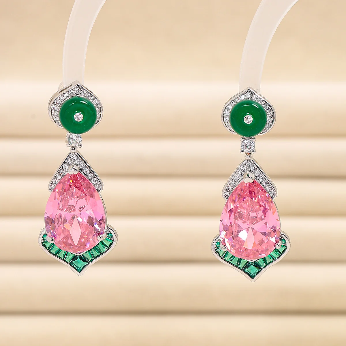 

Висячие серьги-капли с драгоценными камнями, женские великолепные инкрустированные большими розовыми циркониями, ювелирные изделия высшего качества, серебряные заколки для ушей S925