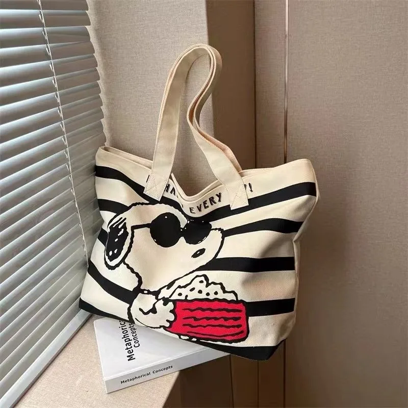 Borsa tote di grande capacità del fumetto dello studente di Miniso Snoopy nuova borsa della mamma stampata versatile borsa della spesa portatile a