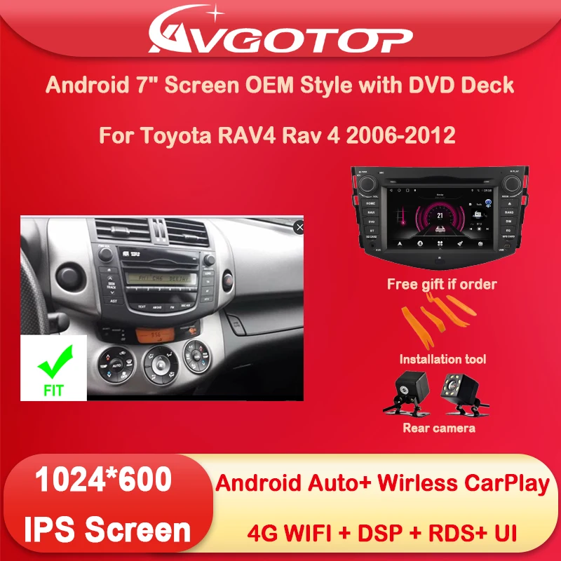 

7" Screen OEM Style with DVD Deck For Toyota RAV4 Rav 4 2006-2012 Android Car DVD GPS Multimedia Stereo CarPlay Player Device