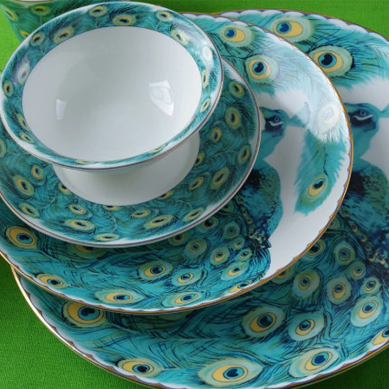 

Porcelain Food Plates Set Western Style Ornaments Beautiful Peacock Tableware Set Decoration Coffee Cup and Saucer Dessert Plate