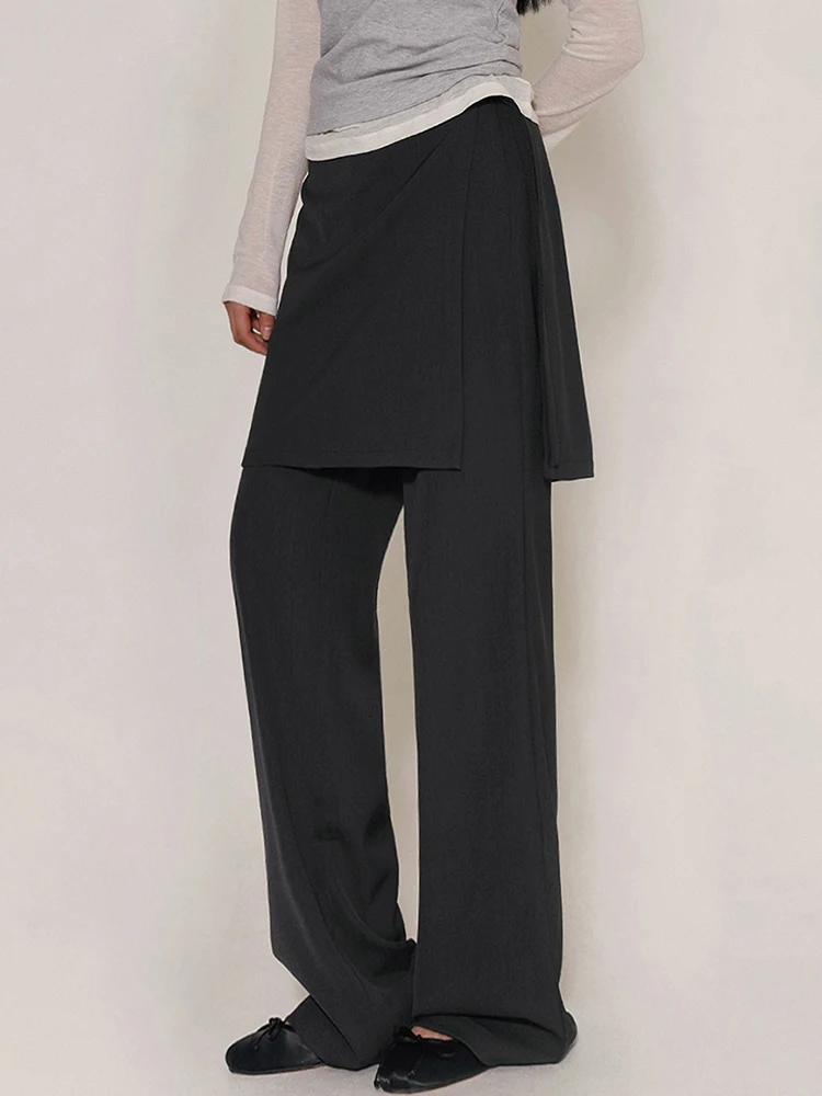 Design Sensation Casual Pants Women's High Waist Straight Leg Trousers Drapey Suit Long Pants One-Piece Skirt-Style Layering