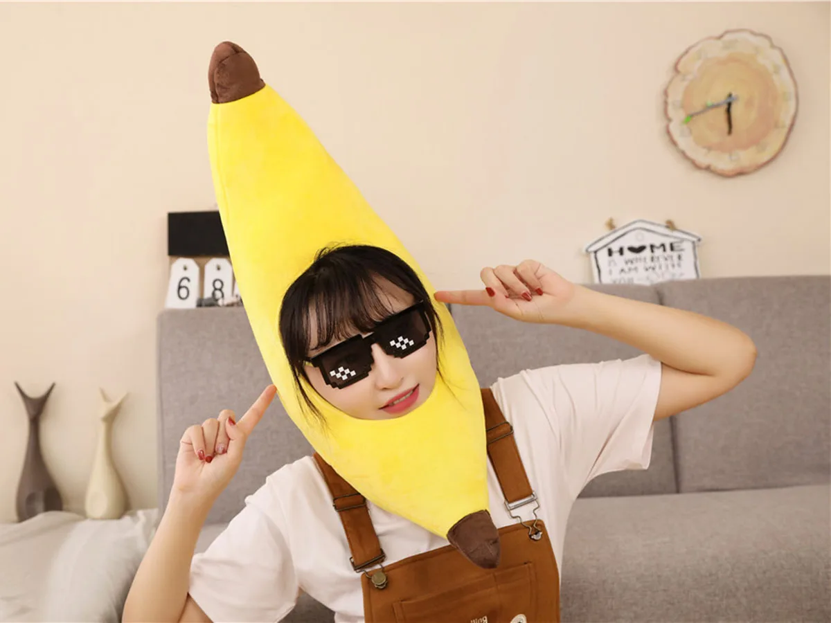 Gorros de disfraz de Festival de Navidad para niños y adultos, sombrero de plátano divertido Unisex, novedad amarilla