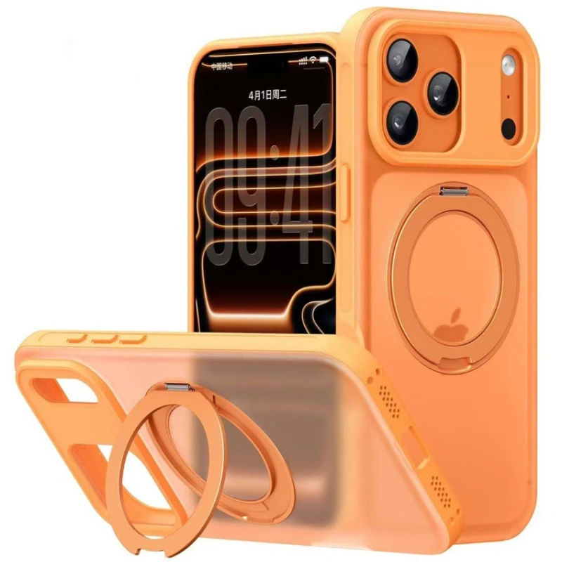 

For iPhone 17 Pro Max 17 Air Case Magnetic Frosted Hard PC+TPU Skin Feel Translucent Matte Cover With Ring Holder Strap