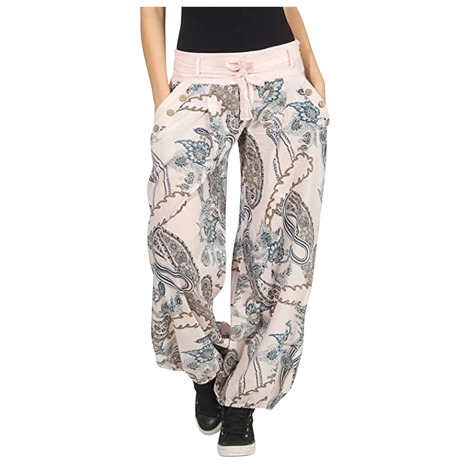 

2024 New Women's Lantern Pants Comfortable and Fashionable Harlan Casual Pants Vintage Printed Loose Wide Leg Pants With Pockets