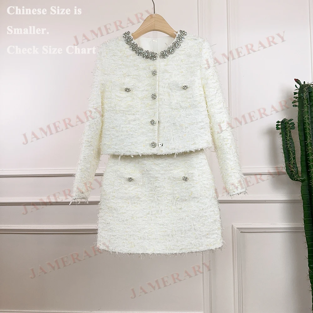 秋ツイードドレスツーピースセット女性ダイヤモンドジャケットダブルブレストコートミニショートスカート冬服エレガントブランドスーツ