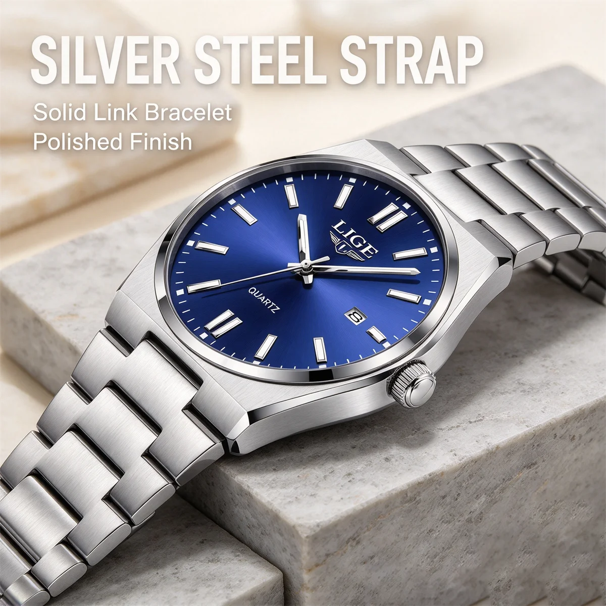 LIGE Men's Watches Steel Sports Fashion Original Quartz Watch for Man Waterproof Luminous Date Clock Reloj Hombre Box