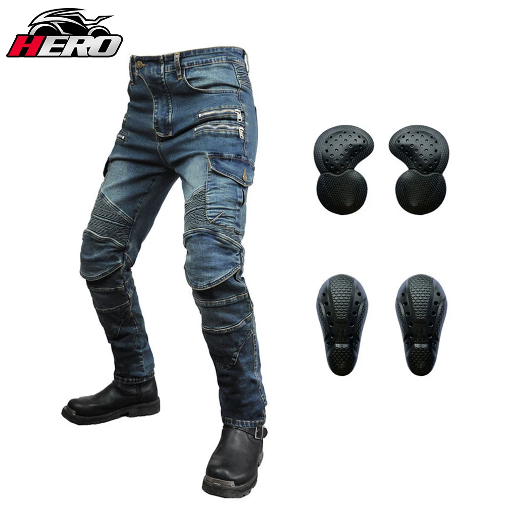 

Motorcycle Jeans Men Moto Slim Fit Pants Zipper Protective Gear Casual Motorbike Trousers Motocross Multi Pocket Cargo Pants