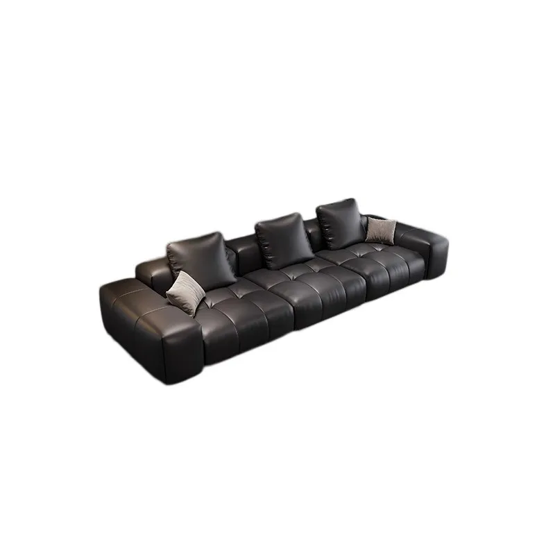 Italian minimalist sofa, black straight three-person modular combination sofa