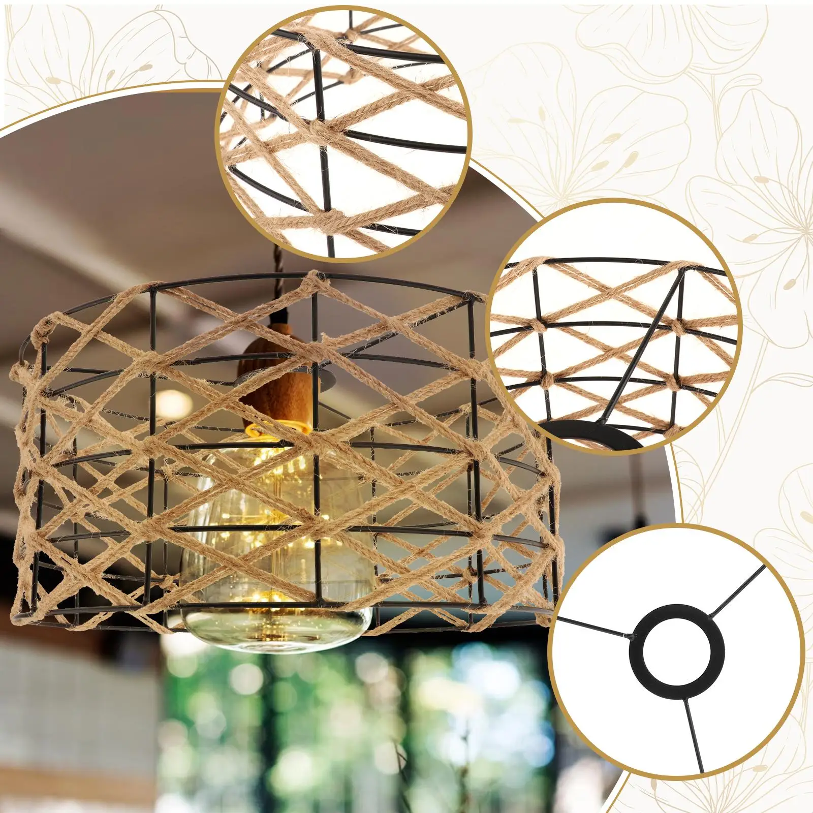Pendant Lamp Shade DIY Lighting Fixtures Pendant Light Cover Weave Rope Lampshade for Hotel Dining Table Cafe Living Room