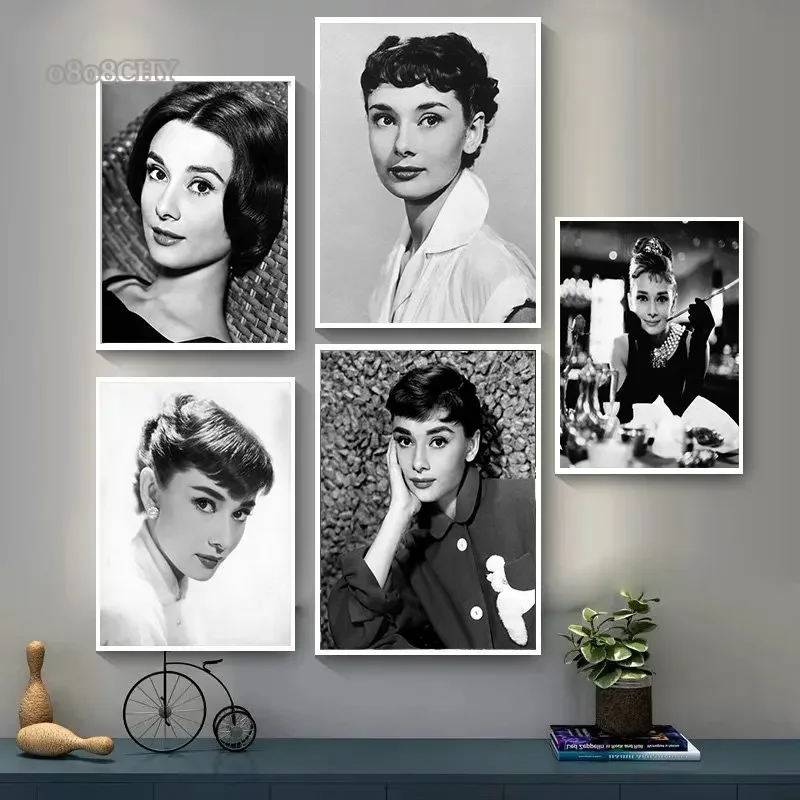 Black and White Audrey Hepburn Posters Hepburn Classic Photos Print Canvas Painting Wall Art Pictures for Home Living Room Decor