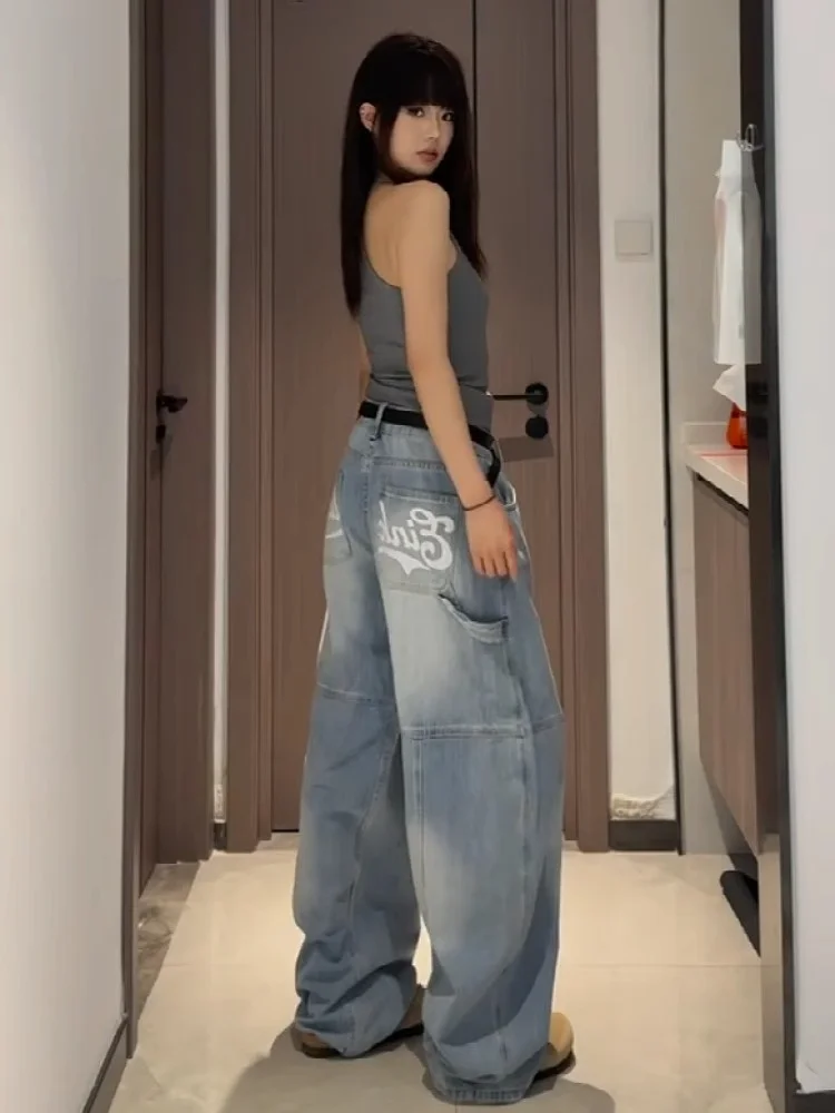 

plus Size Women's High Street American Style Knife Jeans Loose Straight Leg Wide Leg Pants Spring Autumn Comfortable Fit