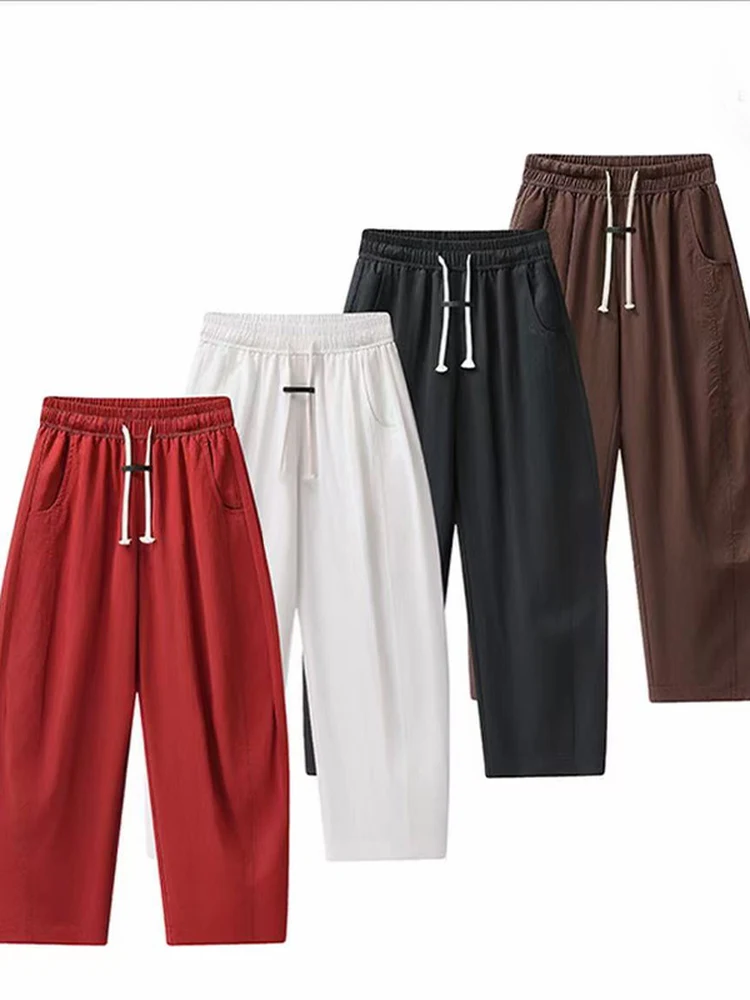 Quick Dry Casual Pants Men's Summer Thin Loose Straight Leg Pants Breathable Versatile Wide Leg Pants Pure Color Flat Version